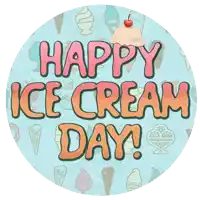 a happy ice cream day sign with ice cream cones and a cherry on top