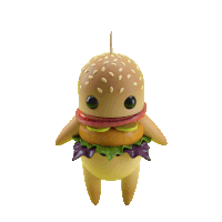 a figurine of a hamburger with a toothpick sticking out of it 's head