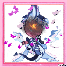 a picture of a cartoon character with butterflies around it and the caption picmix on the bottom