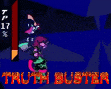 a video game called truth buster has a picture of a man on the screen
