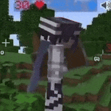 a person in a minecraft video game is holding a shield .
