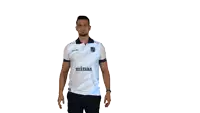 a man wearing a white shirt that says icone