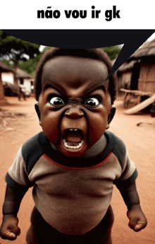 an angry baby with a speech bubble that says " não vou ir gk "