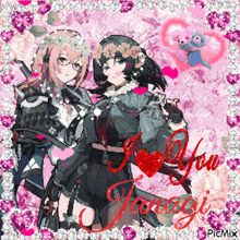 a picture of two anime girls with the words " i love you "