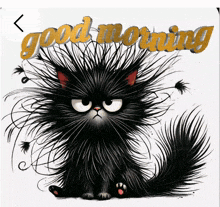 a picture of a black cat with the words good morning
