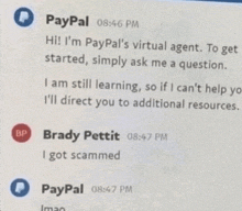 a paypal message from brady pettit is shown