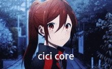 a picture of a girl with a ponytail and the words cici core