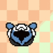 a pixel art of a dog laying down on a checkered background .