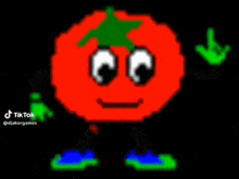 a pixel art drawing of a tomato with a green star on its head .