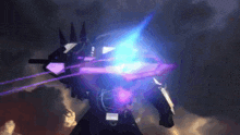 a robot with a purple light coming out of its mouth