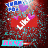 a red sign that says " thank for like "