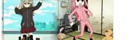 a cartoon of a girl in a pink outfit dancing