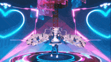 a girl in a maid outfit is standing in front of a heart shaped light