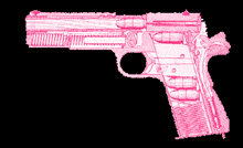 a pixel art of a pink gun with bullets on a black background