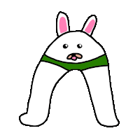 a cartoon drawing of a white rabbit with pink ears and a green belt around its waist .