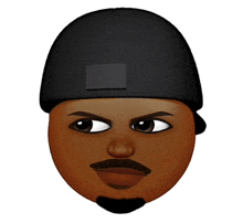 a cartoon face of a man wearing a black hat and a mustache