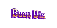 a purple and yellow sign that says buen dia on it
