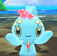 a cartoon character with hearts on its head