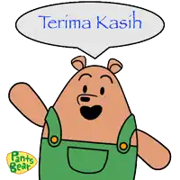 a cartoon bear with a speech bubble that says " terima kasih "