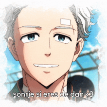 a picture of a boy with the words sonrie si eres de dan < 3 above him