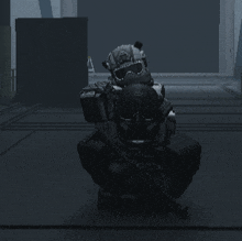 a video game character with a helmet and a rifle