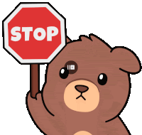 a teddy bear is holding a stop sign