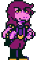 a pixel art drawing of a girl with purple hair and a beard .