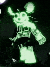 a glow in the dark cartoon character with the number 01 on his head