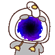 a cartoon of a duck with a black hole in its head .