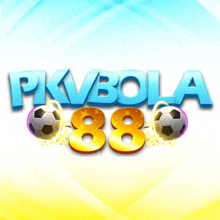 a logo for pkvbola 88 with soccer balls and stars