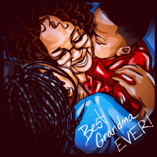 a drawing of a woman hugging two children with the words best grandma ever