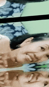 a close up of a woman 's face with a green background