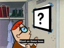 a cartoon character says stunt on these hoes while looking at a picture