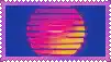 a pink and yellow circle on a blue background with a purple frame
