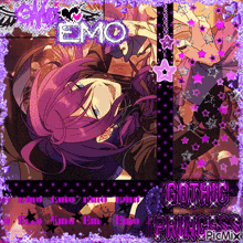 a picture of a girl with purple hair and the words emo and gothic princess
