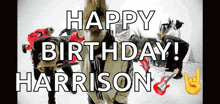 a happy birthday harrison greeting card with a group of people