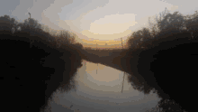 a river with a sunset in the background and trees in the foreground