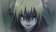 a close up of a person 's face with tears coming out of their eyes