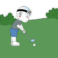 a cartoon drawing of a man playing golf with a number 10 on his head