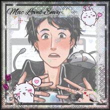 a drawing of a man with a mouse and the words mac loves every