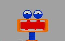 a cartoon drawing of a robot with a red mouth