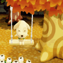a cartoon dog is sitting on a swing in front of a tree