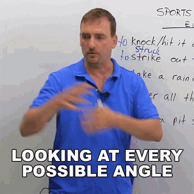 a man stands in front of a white board with the words 