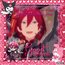 a picture of a girl with red hair and the words good morning