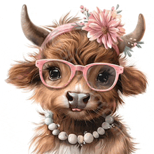 a cow wearing glasses and a flower headband