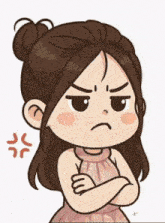 a cartoon drawing of a girl with her arms crossed