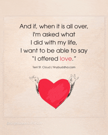 a quote from terri st. cloud with a red heart in the background