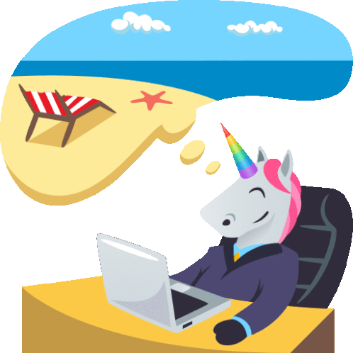 Thinking Of Vacation Unicorn Life Sticker - Thinking Of Vacation Unicorn Life Joypixels Stickers