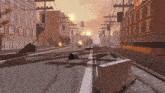 a computer generated image of a destroyed city street