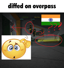 a cartoon smiley face with the words diffed on overpass on top